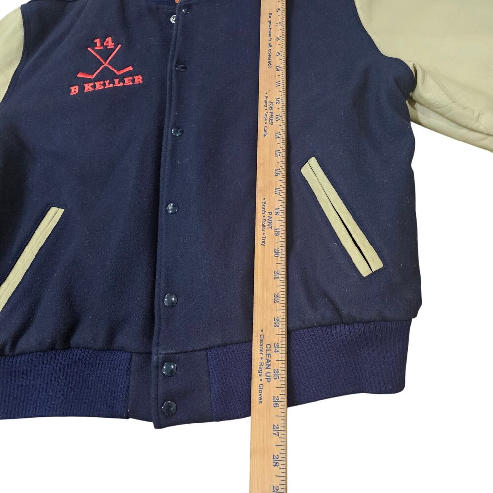 Vintage Rennoc Varsity Jacket Mens Large Blue  Cream Leather Wool Snap USA - Picture 8 of 10